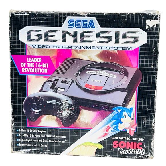 SEGA Other - Sega Genesis Bundle with Box 4 Games Sonic Holyfield Jurassic 1601 Vintage 1992